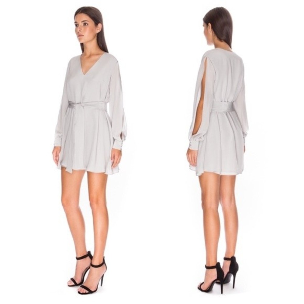 Keepsake the Label High Chance Grey Silk Long Sleeve Tunic Shift Dress